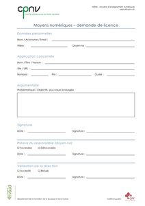 CPNV – MENU – Demande licence